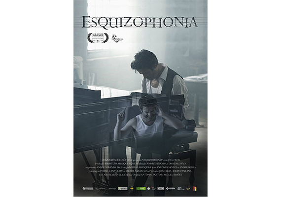 Cartaz do filme Esquizophonia, trabalho realizado desde a fotografia de cena até a composição de imagem para o cartaz do filme.